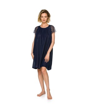 Camisa de noche larga amplia azul algodón vista frontal