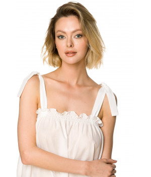 Langes Nachthemd in Weiß aus 100 % Baumwolle mit englischer Stickerei und geknoteten Trägern auf den Schultern - Coemi-lingerie 
