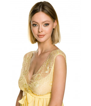 Nuisette babydoll jaune tendre larges bretelles en dentelle et jupe doublée en tulle - Coemi-lingerie