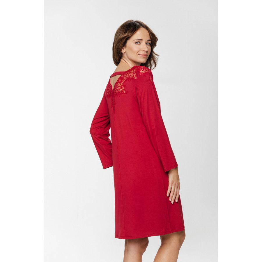 Chemise de nuit style tunique en micromodal, manches ¾ et dentelle sur le col bateau - XS-5XL - Coemi-lingerie