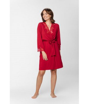 Short micromodal and lace dressing gown with lace on the cuffs and at the neckline