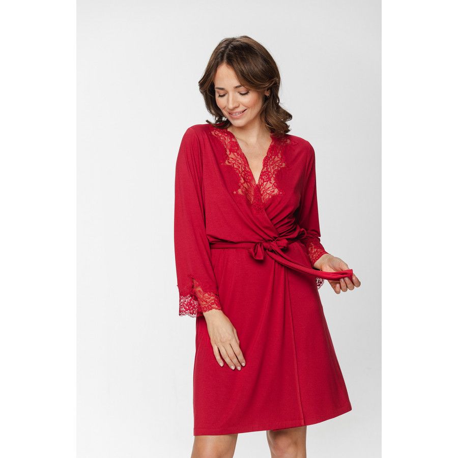 Short micromodal and lace dressing gown with lace on the cuffs and at the neckline - XS/S to XL/XXL - Coemi-Lingerie