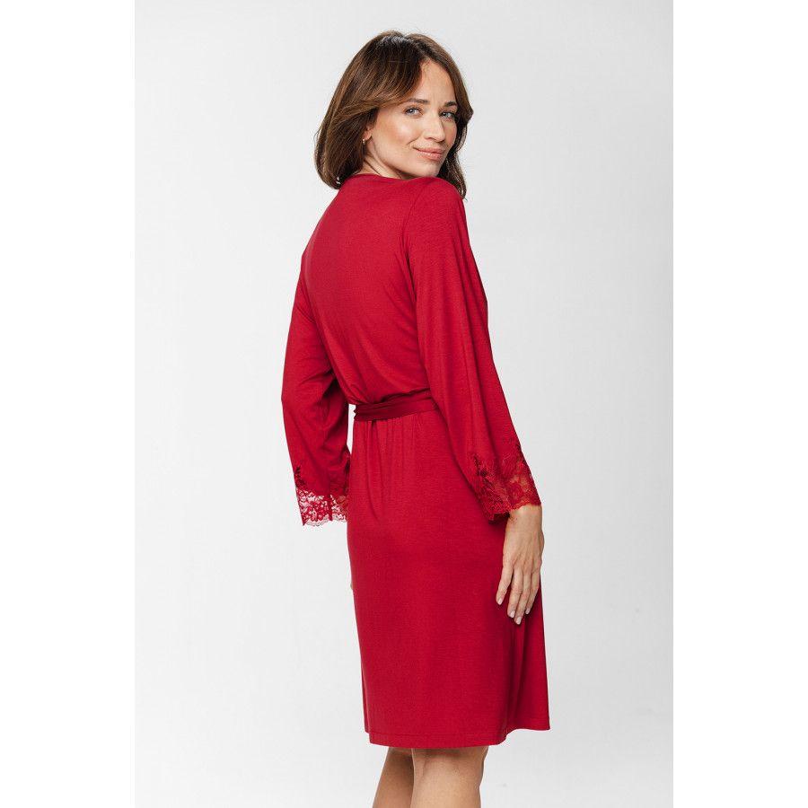 Short micromodal and lace dressing gown with lace on the cuffs and at the neckline - XS/S to XL/XXL - Coemi-Lingerie