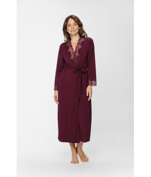 Long micromodal dressing gown with lace on the cuffs and neckline