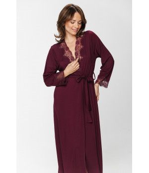 Long déshabillé en micromodal et dentelle sur les poignets et le décolleté - Du XS/S au XL/XXL - Coemi-Lingerie