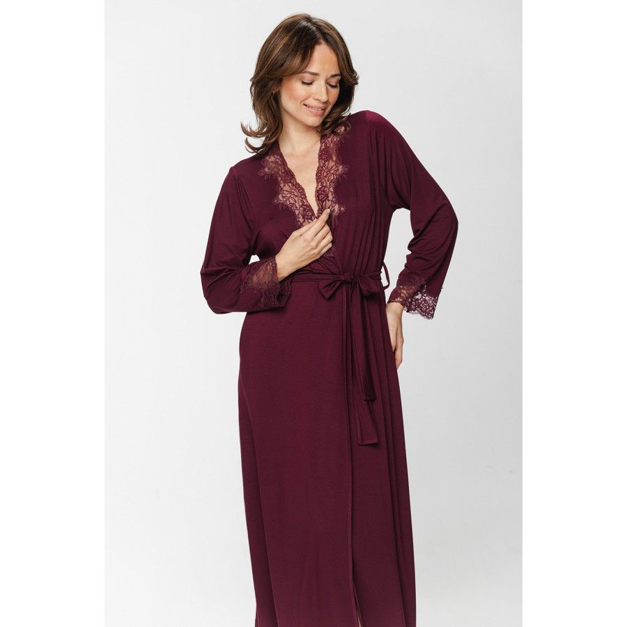 Long déshabillé en micromodal et dentelle sur les poignets et le décolleté - Du XS/S au XL/XXL - Coemi-Lingerie