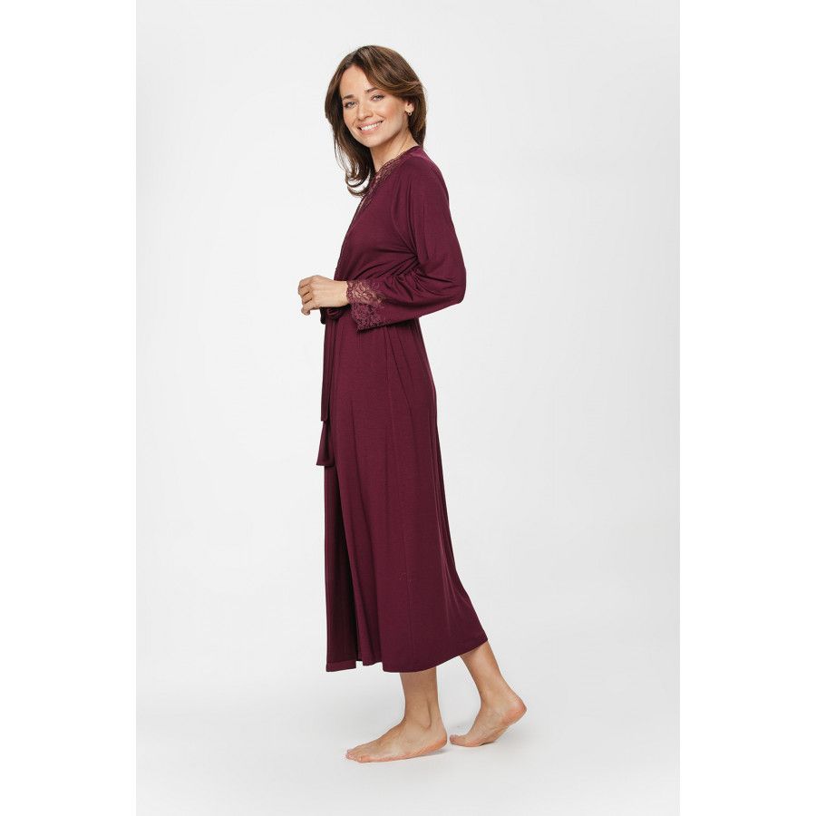 Long déshabillé en micromodal et dentelle sur les poignets et le décolleté - Du XS/S au XL/XXL - Coemi-Lingerie