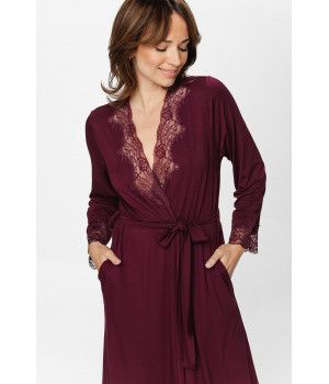 Long déshabillé en micromodal et dentelle sur les poignets et le décolleté - Du XS/S au XL/XXL - Coemi-Lingerie