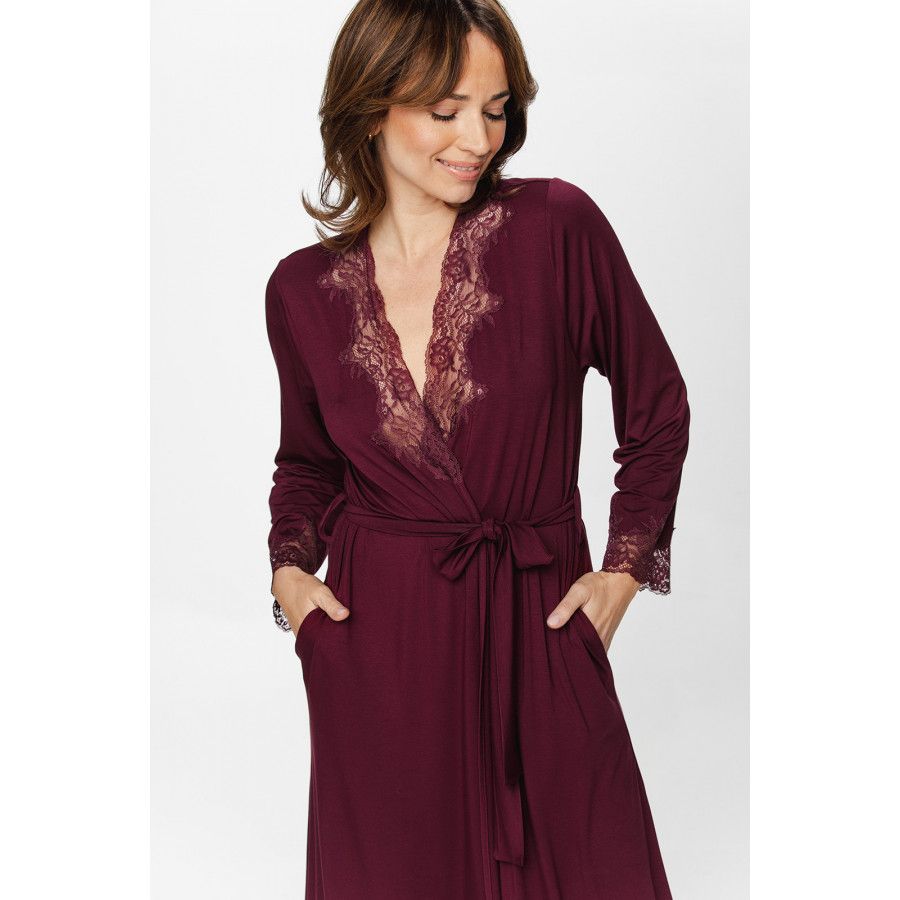 Long déshabillé en micromodal et dentelle sur les poignets et le décolleté - Du XS/S au XL/XXL - Coemi-Lingerie