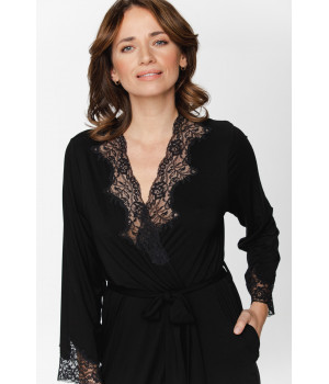 Long micromodal dressing gown with lace on the cuffs and neckline - XS/S to XL/XXL - Coemi-Lingerie