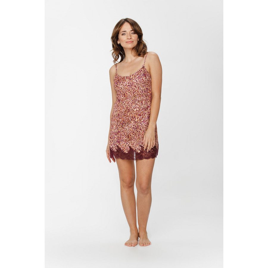 Negligé aus Viscose mit gesprenkeltem Print, farblich abgestimmter Spitze und Spaghettiträgern - XS to XXL - Coemi-Lingerie