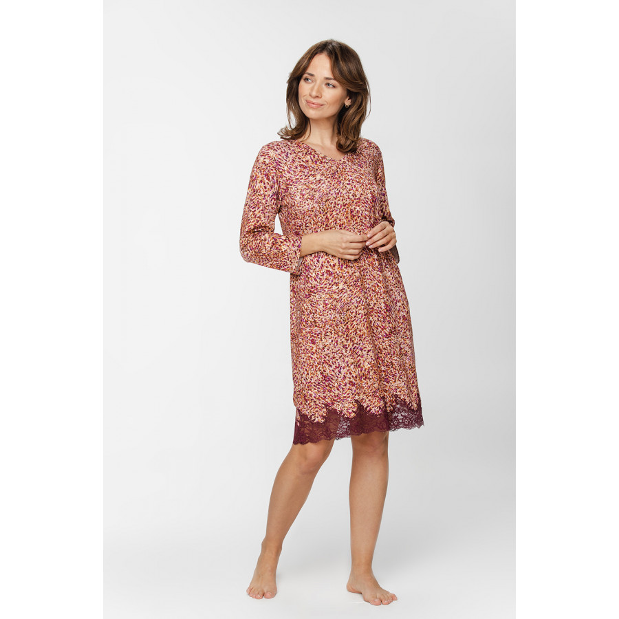 Tunic-style Viscose nightdress with three-quarter-length sleeves, speckled print and lace - XS to 5XL - Coemi-Lingerie