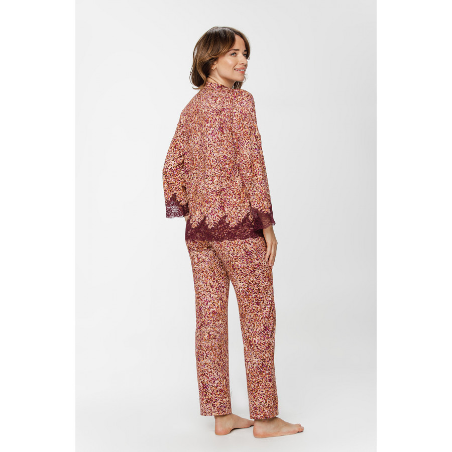 Zweiteiliger Pyjama aus Viscose mit gesprenkeltem Print und Spitze am Hemd-Oberteil - XS to 5XL - Coemi-Lingerie