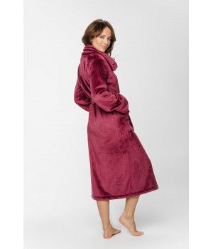 Long bathrobe in burgundy velvet with a large shirt-like collar, button fastening and belt - XS/S to 5XL - Coemi-Lingerie