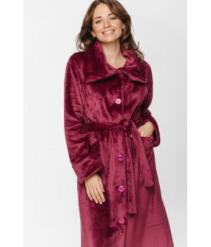 Long bathrobe in burgundy velvet with a large shirt-like collar, button fastening and belt - XS/S to 5XL - Coemi-Lingerie