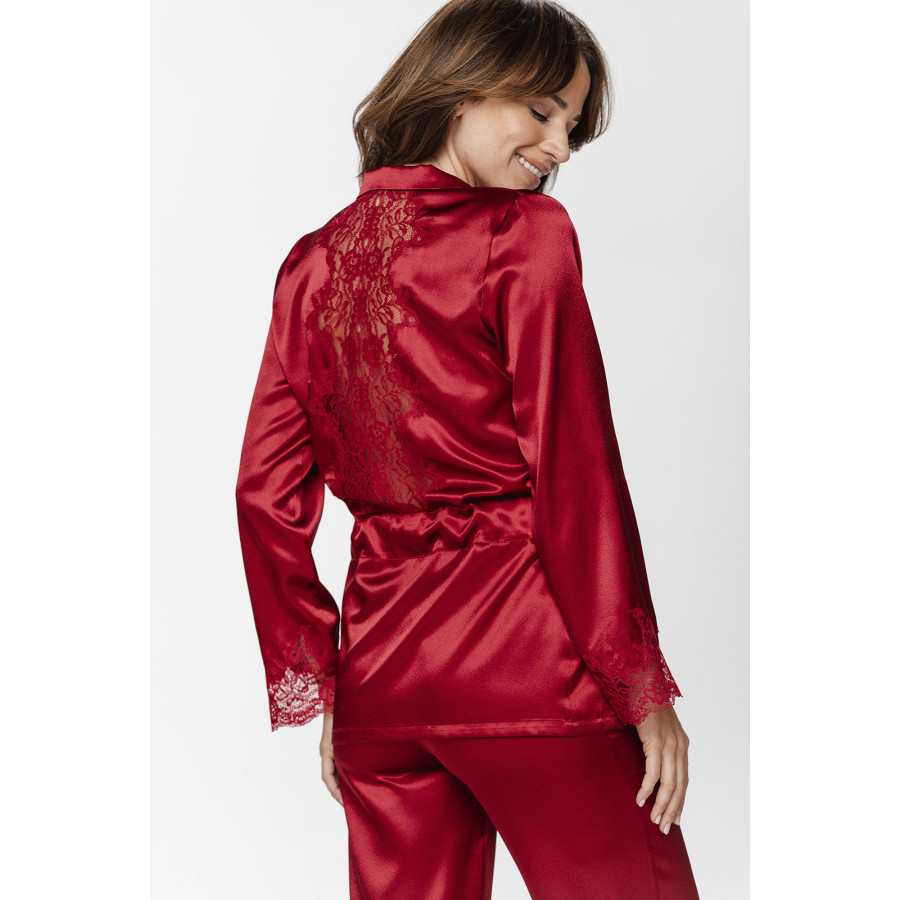 Magnifique ensemble pyjama en satin et dentelle haut style chemise ceinturé - XS au XXL - Coemi-Lingerie