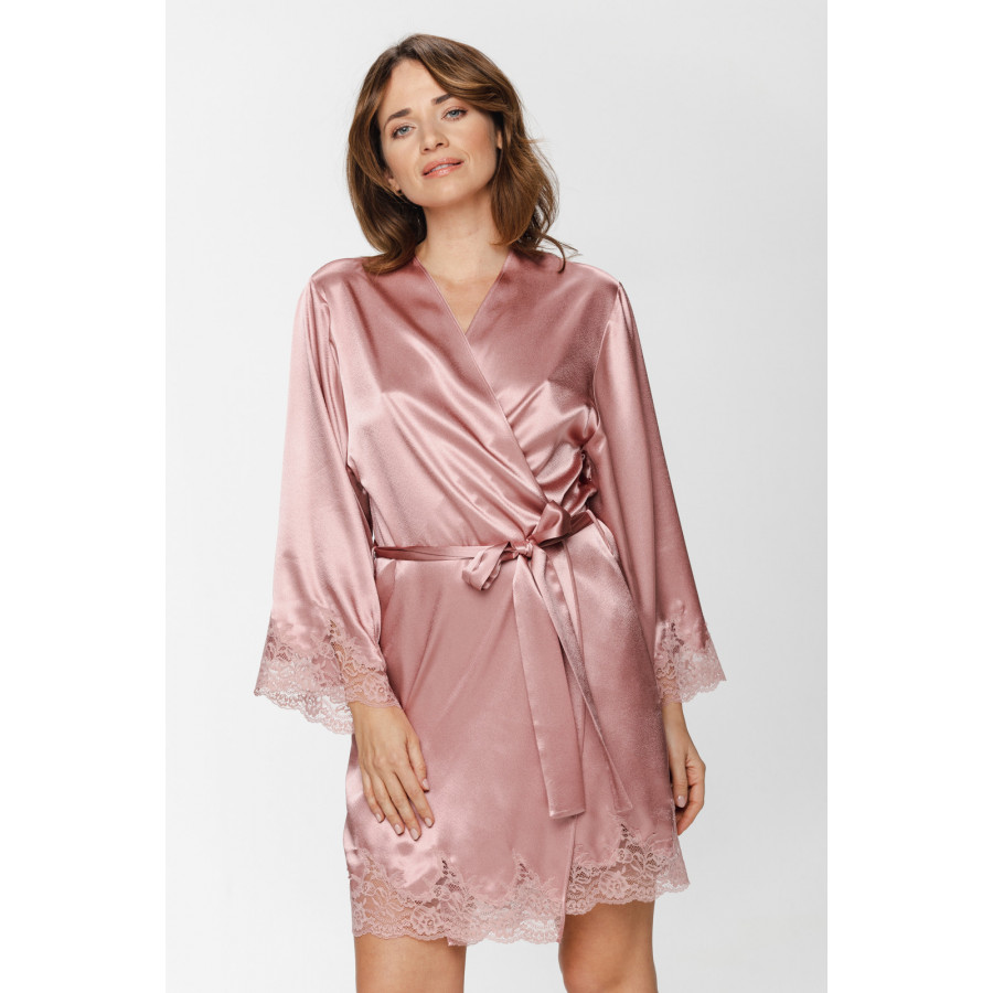 Gorgeous mid-thigh satin dressing gown with a tie belt at the waist - XS/S to XL/XXL - Coemi-Lingerie