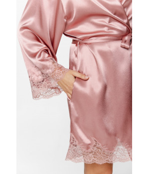 Gorgeous mid-thigh satin dressing gown with a tie belt at the waist - XS/S to XL/XXL - Coemi-Lingerie