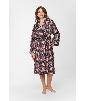 Gorgeous, quilted satin bathrobe with a paisley print, cut just above the knee and shawl collar - XS/S to XL/XXL