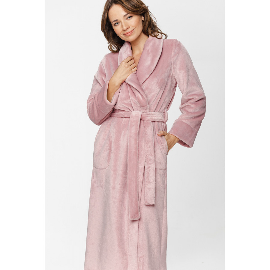 Mid-calf, maxi dressing gown in velvet with a shawl collar, long sleeves and side pockets - XS/S to 5XL - Coemi-Lingerie