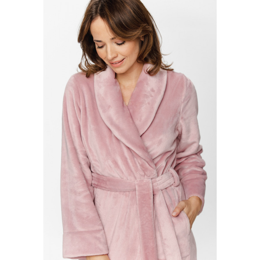 Mid-calf, maxi dressing gown in velvet with a shawl collar, long sleeves and side pockets - XS/S to 5XL - Coemi-Lingerie