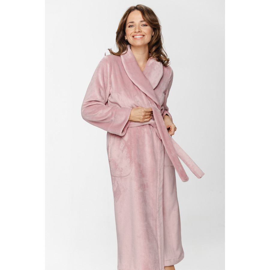 Mid-calf, maxi dressing gown in velvet with a shawl collar, long sleeves and side pockets - XS/S to 5XL - Coemi-Lingerie