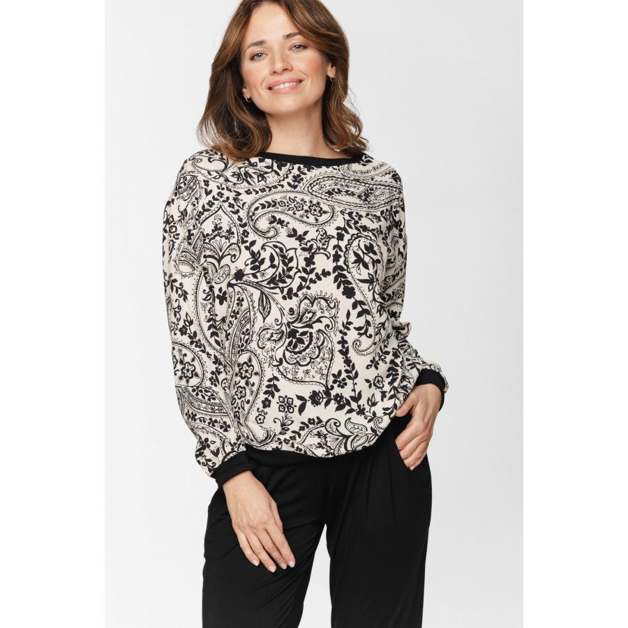 Ensemble d'intérieur composé d'un haut sweet shirt en viscose et d'un pantalon uni noir en micromodal - XS au XXL