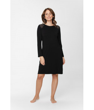 Tunic-style micromodal nightdress with long sleeves and a round neck, V-neckline at the back, fastened by a ribbon