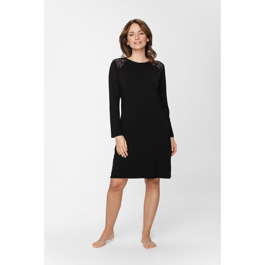 Nachthemd im Tunika-Stil aus Micromodal mit langen Ärmeln, Rundhalsausschnitt und V-Ausschnitt am Rücken mit Nackenband Nachthemd im Tunika-Stil aus Micromodal mit langen Ärmeln, Rundhalsausschnitt und V-Ausschnitt am Rücken mit Nackenband
