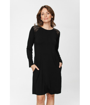 Tunic-style micromodal nightdress with long sleeves and a round neck, V-neckline at the back, fastened by a ribbon - XS to 5XL