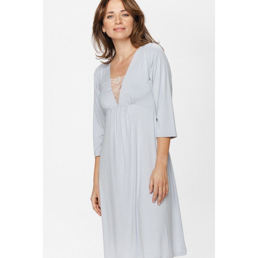 Nachthemd / Hauskleid aus Micromodal mit ¾-Ärmeln und Raffung unter der Brust - XS to 5XL - Coemi-Lingerie