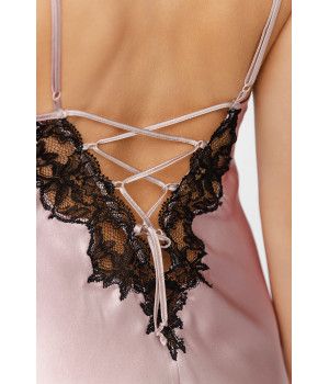 Herrliches Negligé aus Satin mit Spitze und verstellbaren Spaghettiträgern und verspielter Schnürung am Rücken - XS to XXL