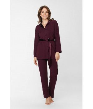 Ensemble pyjama en micromodal et satin, haut boutonné col chemise et ceinture et pantalon fluide et droit - XS au 5XL