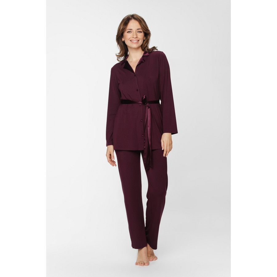 Ensemble pyjama en micromodal et satin, haut boutonné col chemise et ceinture et pantalon fluide et droit - XS au 5XL Ensemble pyjama en micromodal et satin, haut boutonné col chemise et ceinture et pantalon fluide et droit - XS au 5XL