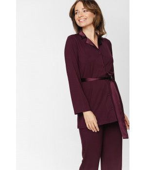 Ensemble pyjama en micromodal et satin, haut boutonné col chemise et ceinture et pantalon fluide et droit - XS au 5XL