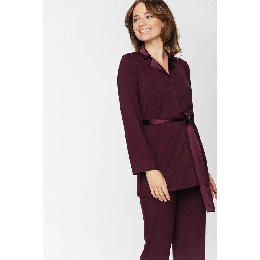 Ensemble pyjama en micromodal et satin, haut boutonné col chemise et ceinture et pantalon fluide et droit - XS au 5XL