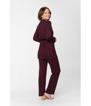 Ensemble pyjama en micromodal et satin, haut boutonné col chemise et ceinture et pantalon fluide et droit - XS au 5XL