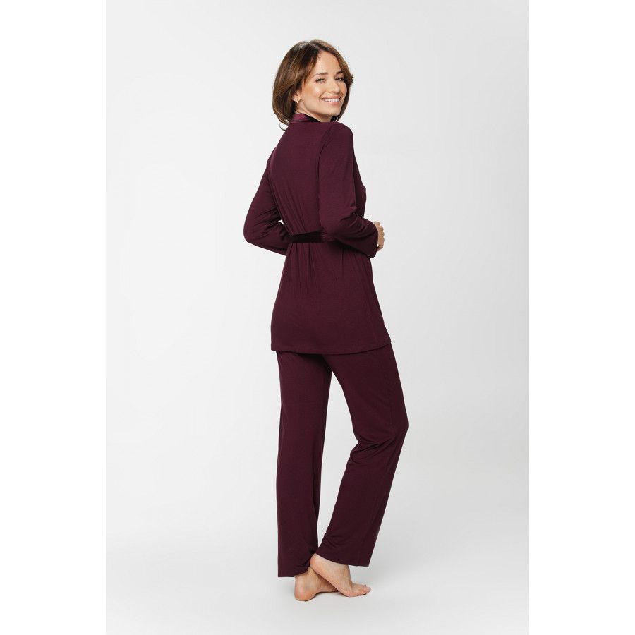 Ensemble pyjama en micromodal et satin, haut boutonné col chemise et ceinture et pantalon fluide et droit - XS au 5XL