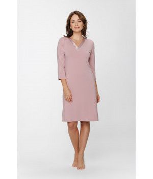 Chemise de nuit tunique manches ¾ rn micromodal et satin soyeux sur le col en V - XS au XXL