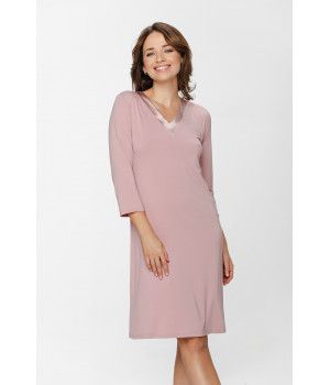 Nachthemd im Tunika-Stil aus Micromodal mit ¾-Ärmeln und seidenweichem Satin am V-Ausschnitt