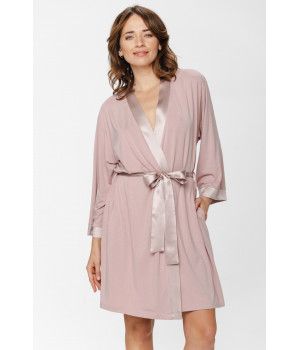 Halblanger Kimono aus Micromodal mit Kragen, Bündchen und Taillengürtel aus Satin - XS/S to XL/XXL