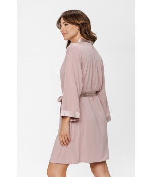 Halblanger Kimono aus Micromodal mit Kragen, Bündchen und Taillengürtel aus Satin - XS/S to XL/XXL