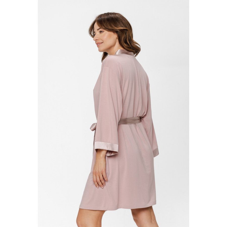 Halblanger Kimono aus Micromodal mit Kragen, Bündchen und Taillengürtel aus Satin - XS/S to XL/XXL