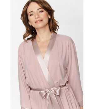 Halblanger Kimono aus Micromodal mit Kragen, Bündchen und Taillengürtel aus Satin - XS/S to XL/XXL