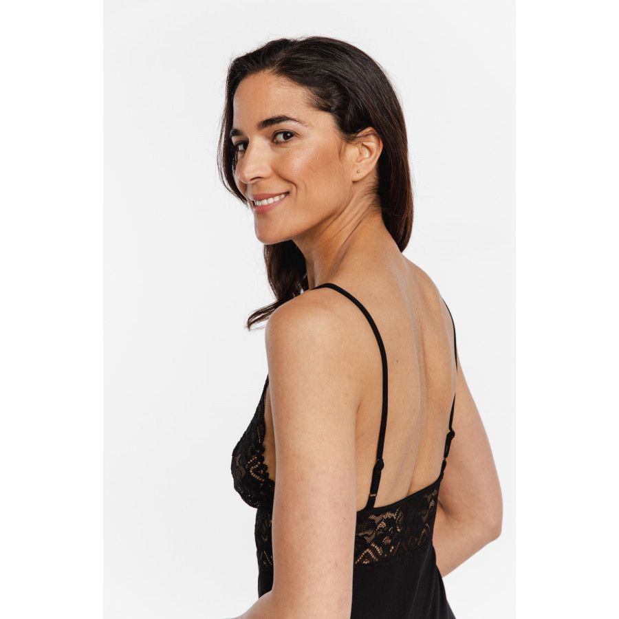 Sensual micromodal negligee with thin straps and lace embellishing the bust area and back