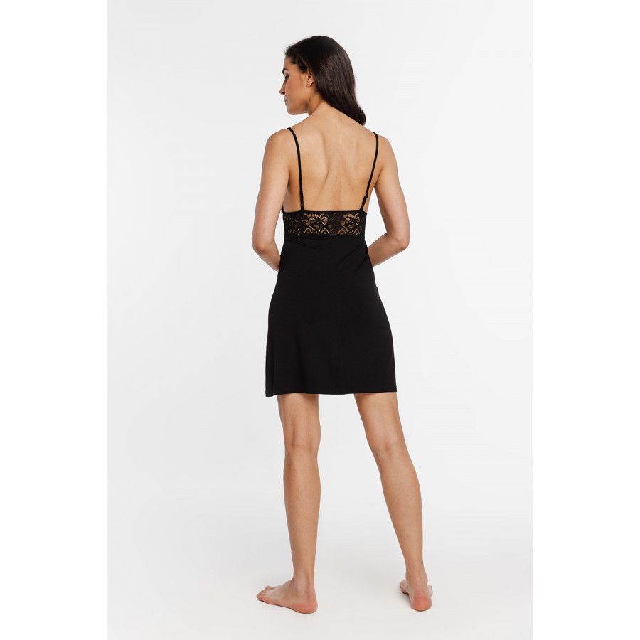 Sensual micromodal negligee with thin straps and lace embellishing the bust area and back