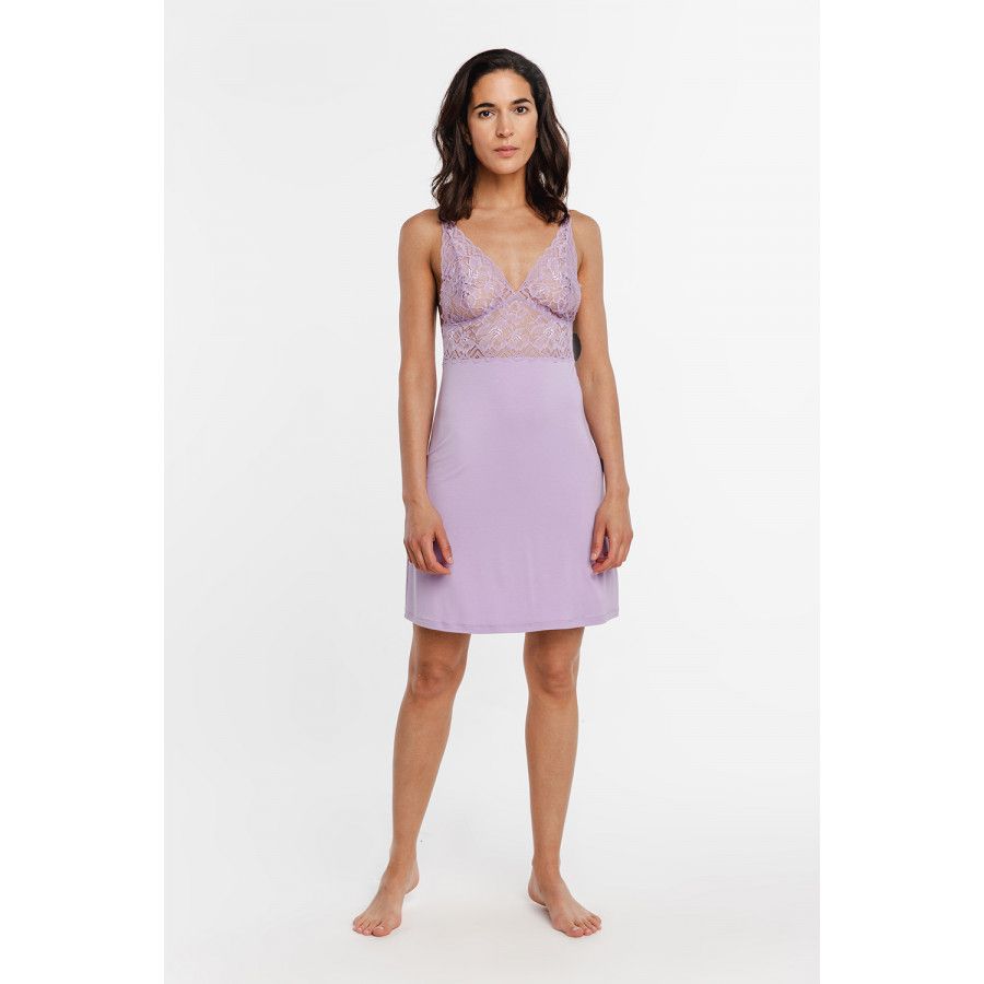 Sensual micromodal negligee with thin straps and lace embellishing the bust area and back