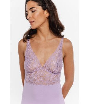 Sensual micromodal negligee with thin straps and lace embellishing the bust area and back
