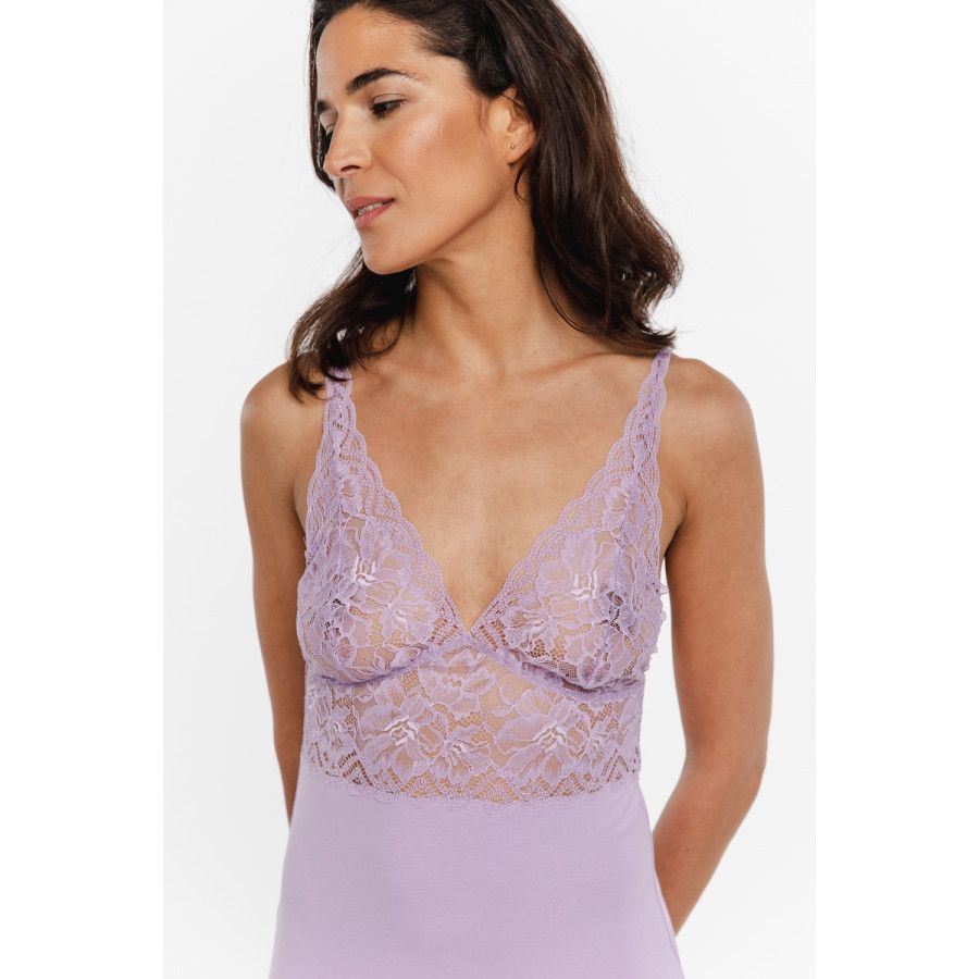 Sensual micromodal negligee with thin straps and lace embellishing the bust area and back