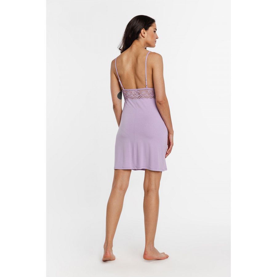 Sensual micromodal negligee with thin straps and lace embellishing the bust area and back